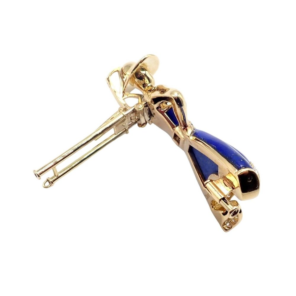 Authentic! Christian Dior 18k Yellow Gold Diamond Lapis Lady Dior Brooch Pendant - Picture 12 of 12